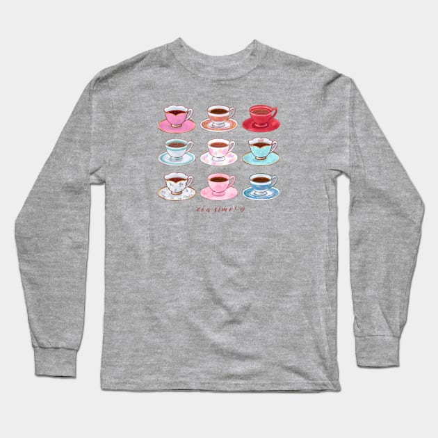 Tea Cups Long Sleeve T-Shirt by Kate Paints